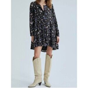 Wilfred Aritzia Barossa Black Floral Tiered Long Sleeve Whimsigoth Dress Large